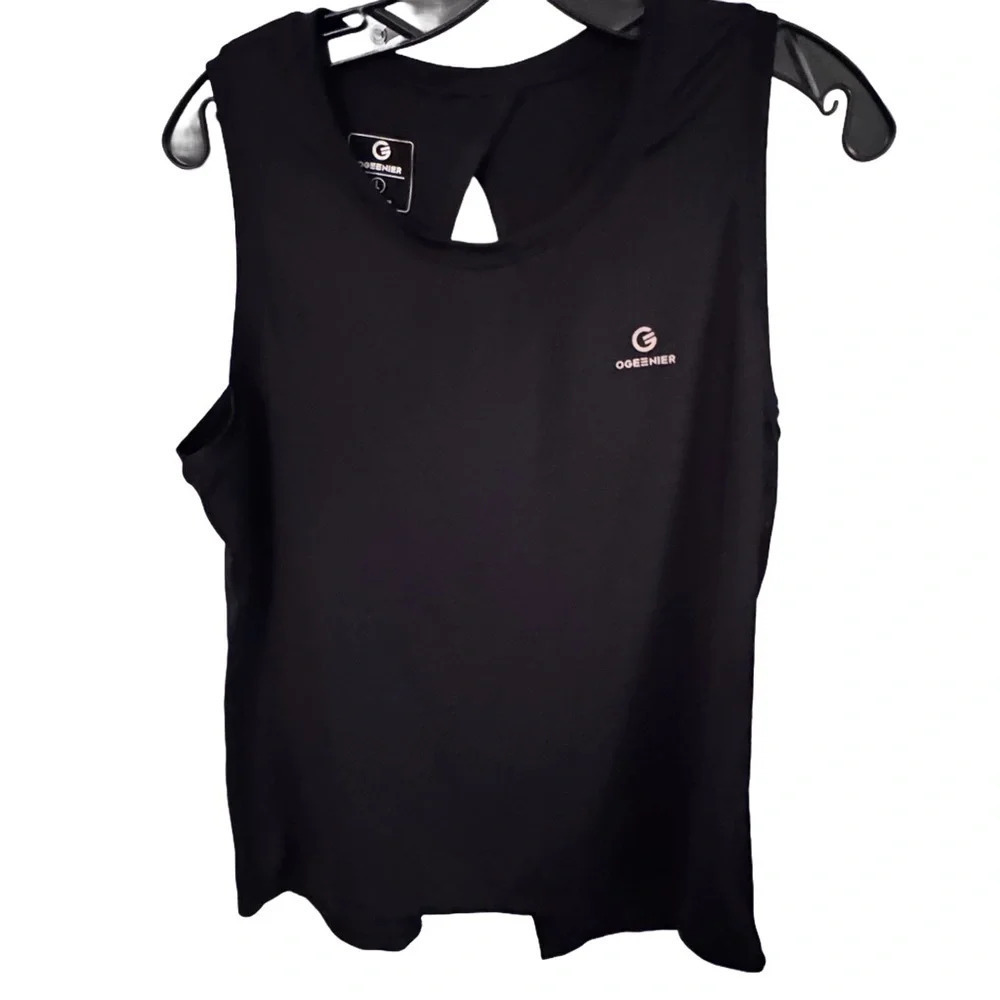OGEENIER Women’s Active Tank Top Size large  Black Open Back Workout Shirt